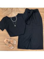 Conjunto Linho Saia Midi Preto