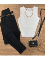 Blusa Canelada Max Croped Regata Branca