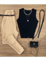 Blusa Canelada Max Croped Regata Preta