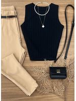Blusa Canelada Max Croped Regata Preta