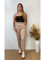 Calça Cenoura Nude com Cinto 