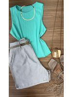 Blusa Canelada Max Croped Regata Verde Água 