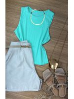Blusa Canelada Max Croped Regata Verde Água 