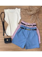 Short Alfaiataria Com Cinto Rosa