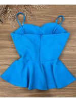 Conjunto Alfaiataria Blusa Peplum e Short Azul com Cinto 