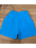 Conjunto Alfaiataria Blusa Peplum e Short Azul com Cinto 