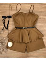 Conjunto Alfaiataria Blusa Peplum e Short Caramelo com Cinto
