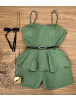 Conjunto Alfaiataria Blusa Peplum e Short Verde com Cinto 