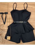 Conjunto Alfaiataria Blusa Peplum e Short Preto com Cinto 