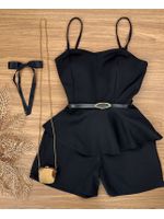 Conjunto Alfaiataria Blusa Peplum e Short Preto com Cinto 