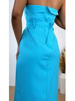Vestido Tomara que Caia Midi Alfaiataria Azul com Cinto 
