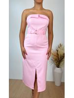 Vestido Tomara que Caia Midi Alfaiataria Rosa com Cinto