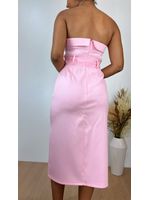 Vestido Tomara que Caia Midi Alfaiataria Rosa com Cinto