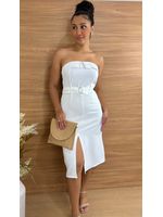 Vestido Tomara que Caia Midi Alfaiataria Branco com Cinto 