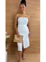 Vestido Tomara que Caia Midi Alfaiataria Branco com Cinto 