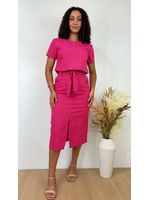 Conjunto Linho Saia Midi Pink