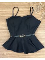 Conjunto Alfaiataria Blusa Peplum e Short Preto com Cinto 