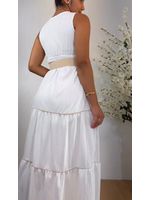 Vestido Longo com Cinto Branco