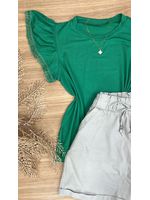 Blusa Manga Babado Guipir Verde Bandeira