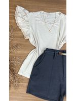 Blusa Manga Babado Guipir Bege