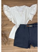 Blusa Manga Babado Guipir Bege