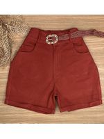 Short Sarja Cenoura Com Cinto Terra Cota
