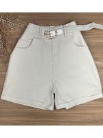 Short Sarja Cenoura Com Cinto Bege Claro