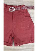 Short Sarja Cenoura Com Cinto Terra Cota