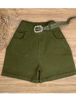 Short Sarja Cenoura Com Cinto Verde Militar