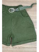 Short Sarja Cenoura Com Cinto Verde Militar