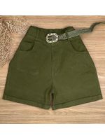 Short Sarja Cenoura Com Cinto Verde Militar