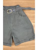 Short Sarja Cenoura Com Cinto Cinza
