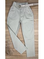 Calça Cenoura com Cinto Detalhado Bege