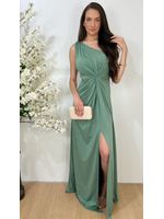 Vestido Drapeado Festa Verde Menta Nula Manga 