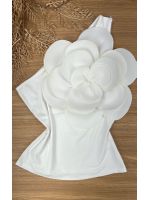 Blusa Nula manga com Flor Branca