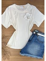 Blusa T-shirt com Broche Branca
