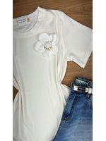 Blusa T-shirt com Broche Branca