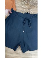 Short Alfaiataria Com Cinto de Flor Preto