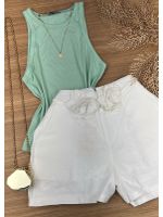 Short Alfaiataria Com Cinto de Flor Branco