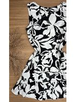 Vestido Curto Linho Estampado Preto