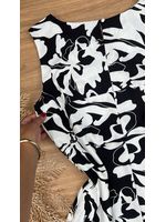 Vestido Curto Linho Estampado Preto