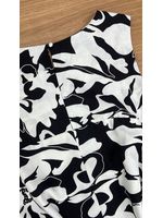 Vestido Curto Linho Estampado Preto