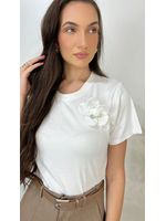 Blusa T-shirt com Broche Branca