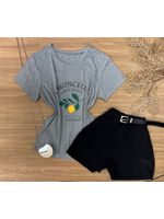 Blusa Tee Shirt Estampa Limão Cinza