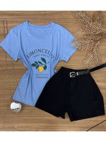 Blusa Tee Shirt Estampa Limão Azul