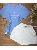 Blusa Tee Shirt Frase Azul 