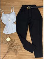 Calça Alfaiataria com Cinto Preta 