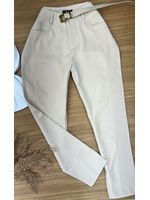 Calça Alfaiataria com Cinto Bege