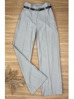 Calça Wide Leg Alfaiataria Cinza Claro