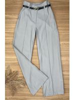 Calça Wide Leg Alfaiataria Cinza Claro
